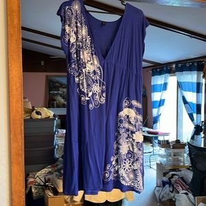 Blue sundress with white detailing period size medium